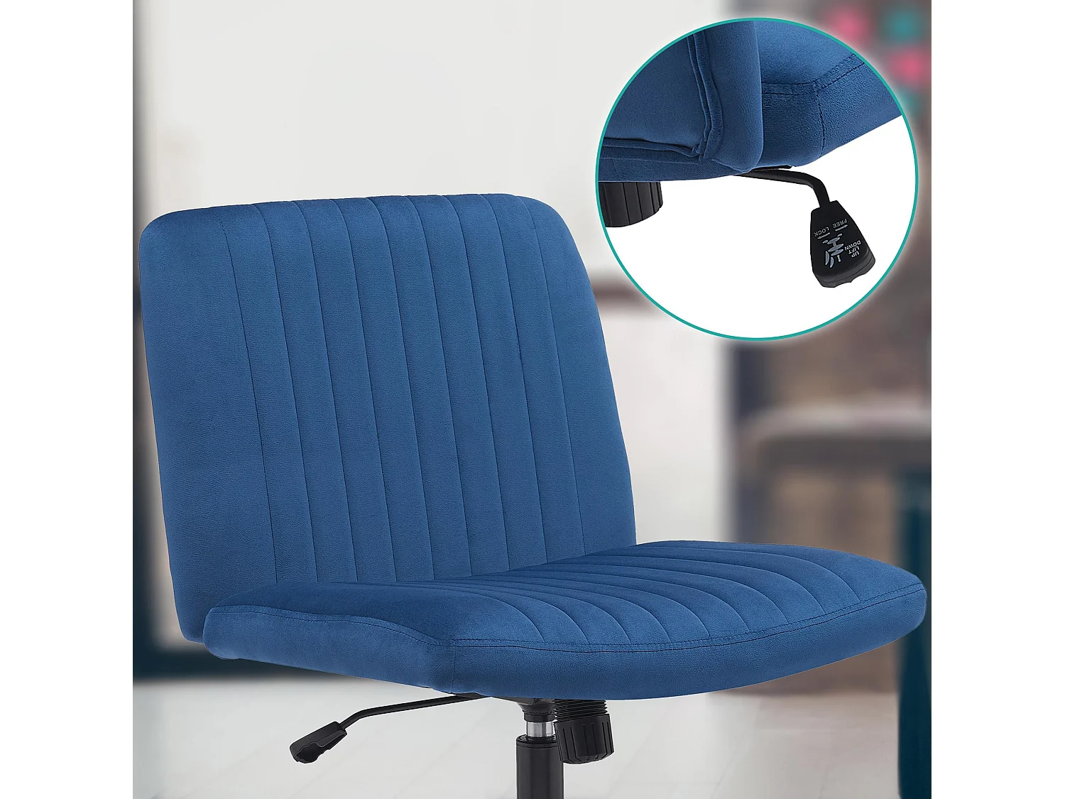 Chaise de bureau - Velours - Bleu - Kingman
