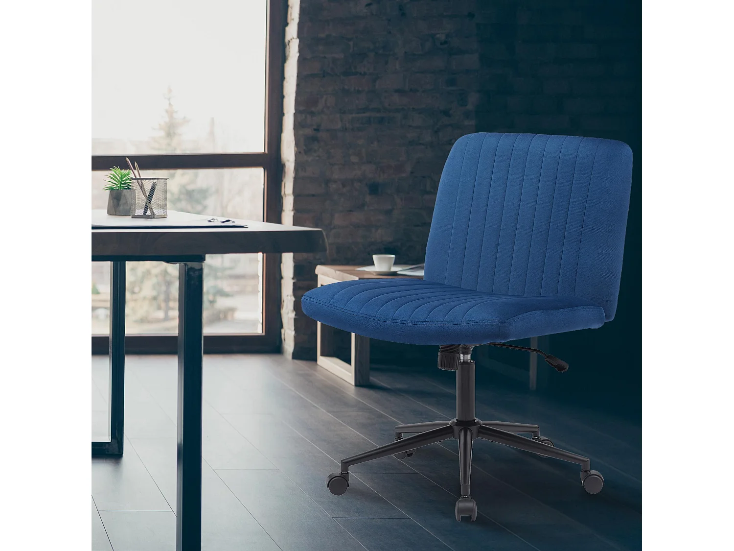 Chaise de bureau - Velours - Bleu - Kingman