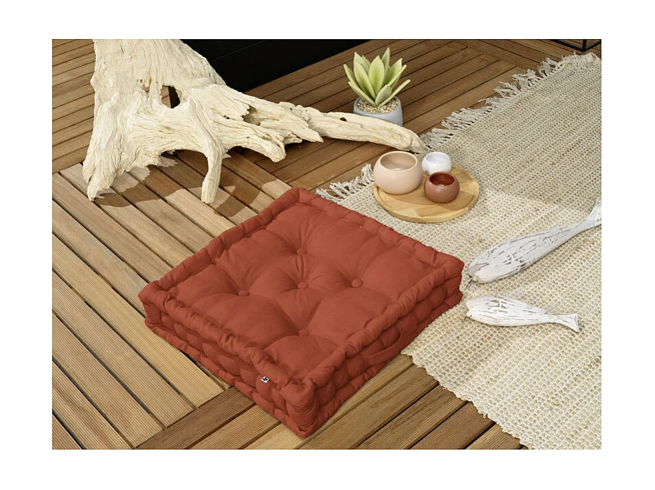Coussin de sol 50 x 50 cm matelassé en coton terracotta - DOLORES