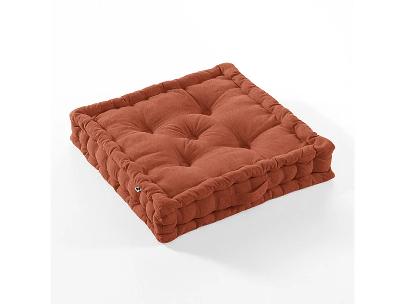 Coussin de sol 50 x 50 cm matelassé en coton terracotta - DOLORES