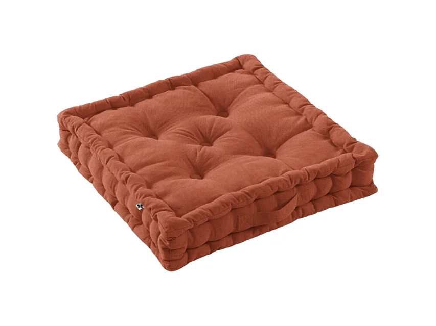 Coussin de sol 50 x 50 cm matelassé en coton terracotta - DOLORES