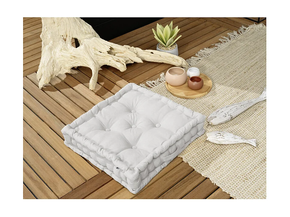 Coussin de sol 50 x 50 cm matelassé en coton blanc - DOLORES