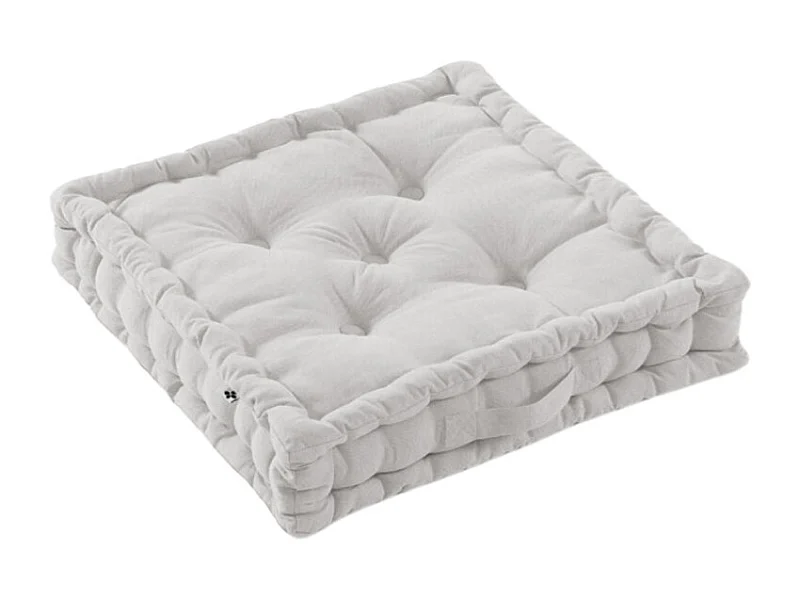 Coussin de sol 50 x 50 cm matelassé en coton blanc - DOLORES