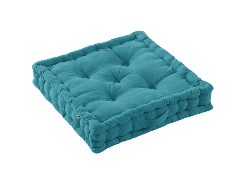 Coussin de sol 50 x 50 cm matelassé en coton bleu - DOLORES