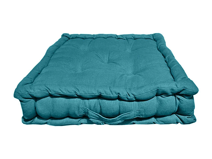 Coussin de sol 50 x 50 cm matelassé en coton bleu - DOLORES