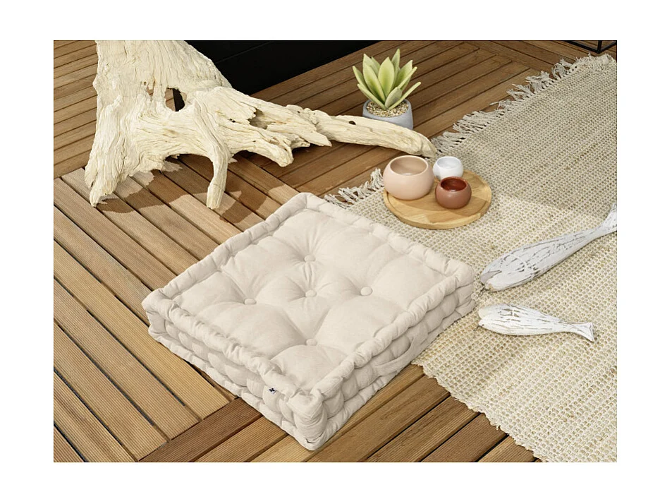 Coussin de sol 50 x 50 cm matelassé en coton beige - DOLORES