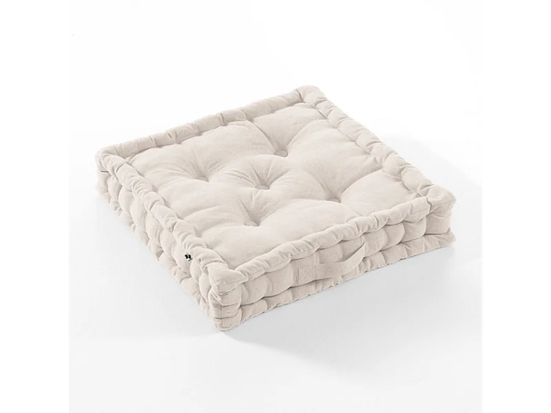 Coussin de sol 50 x 50 cm matelassé en coton beige - DOLORES