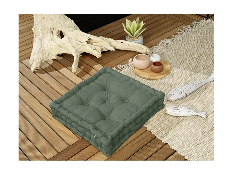 Coussin de sol 50 x 50 cm matelassé en coton vert - DOLORES