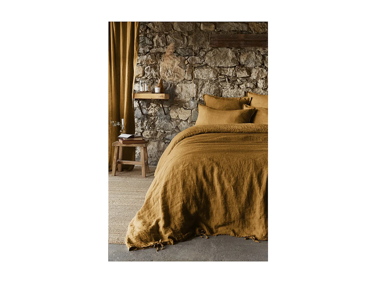 Housse de couette 260 x 240 en lin lavé caramel - LUISA