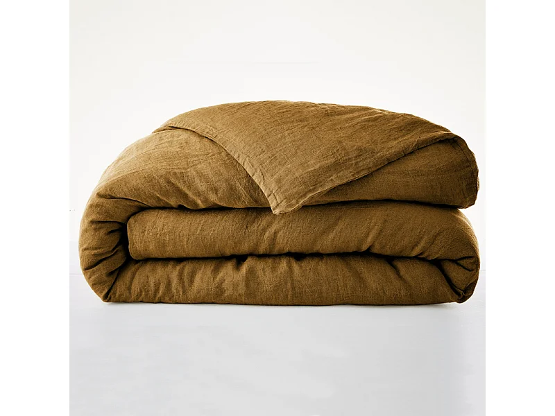 Housse de couette 260 x 240 en lin lavé caramel - LUISA