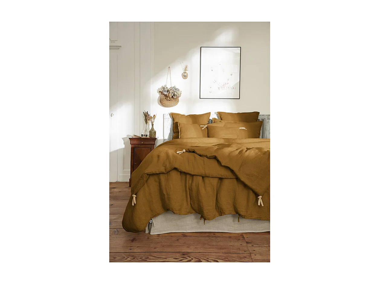Housse de couette 260 x 240 en lin lavé caramel - LUISA