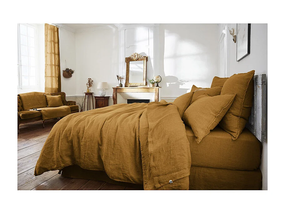 Housse de couette 260 x 240 en lin lavé caramel - LUISA