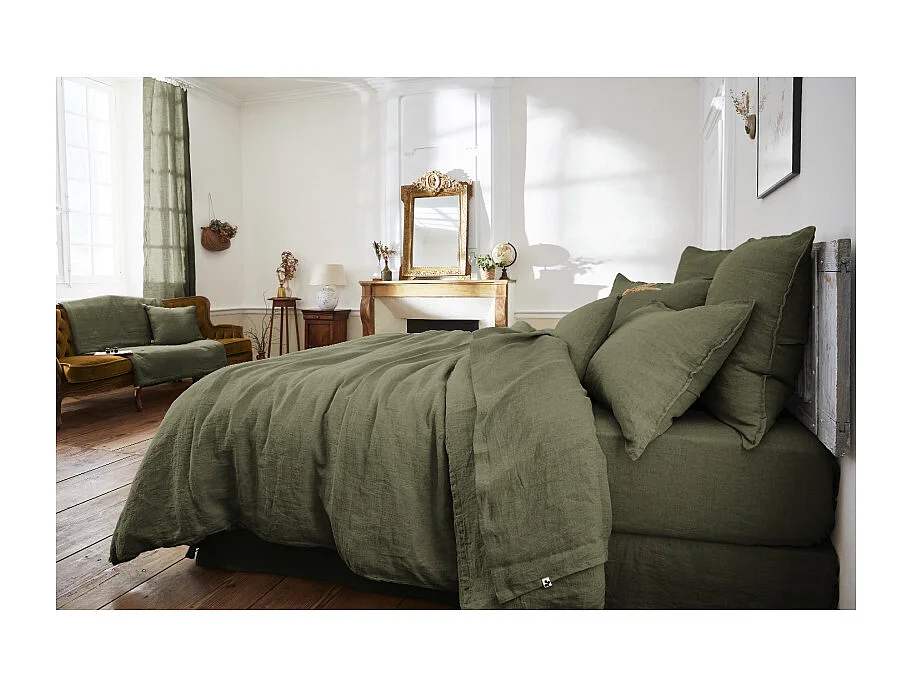 Housse de couette 260 x 240 en lin lavé vert - LUISA