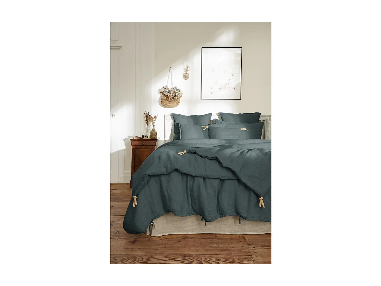 Housse de couette 260 x 240 en lin lavé bleu - LUISA