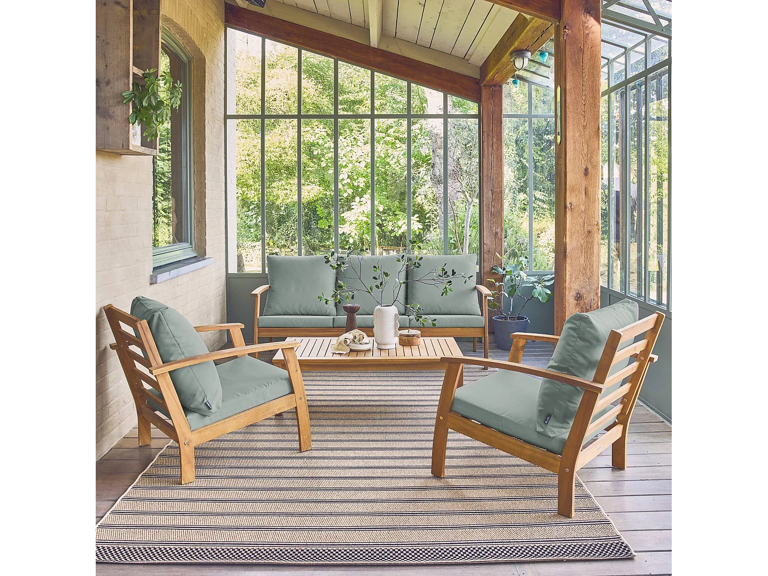 Salotto da giardino in legno di acacia, 5 posti, verde grigio