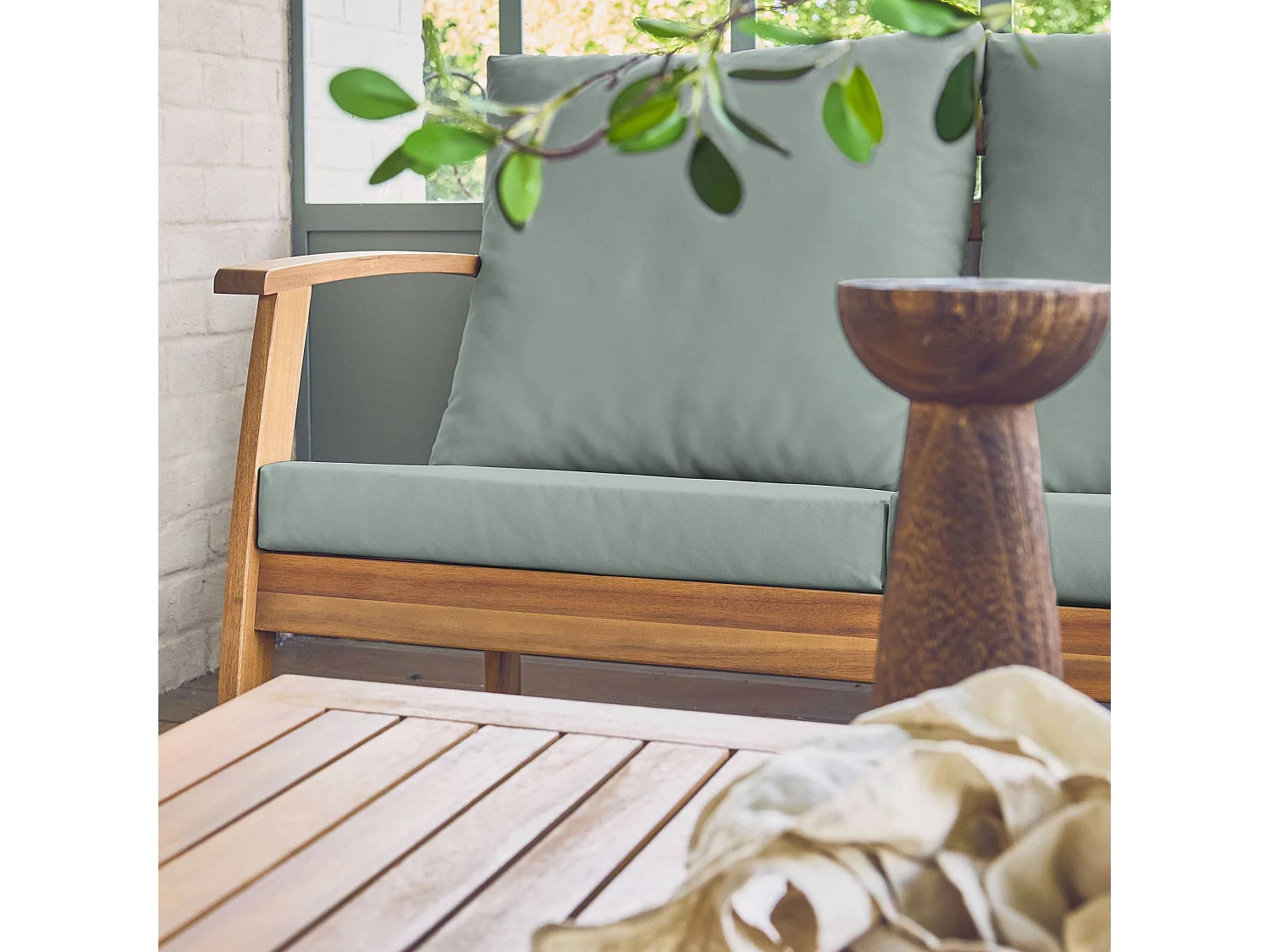 Salotto da giardino in legno di acacia, 5 posti, verde grigio