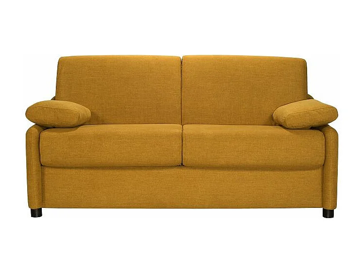 LINAS Canapé convertible 3 places jaune matelas Dunlopillo 140cm
