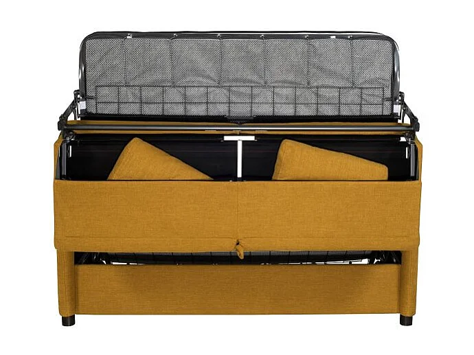 LINAS Canapé convertible 3 places jaune matelas Dunlopillo 140cm