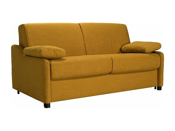 LINAS Canapé convertible 3 places jaune matelas Dunlopillo 140cm