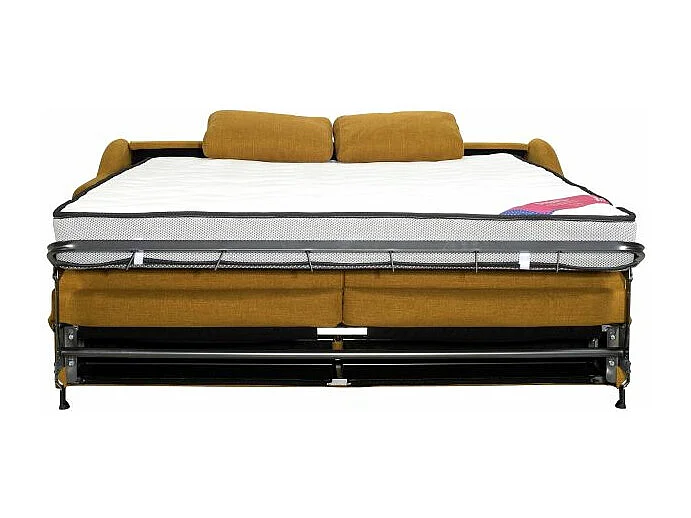 LINAS Canapé convertible 3 places jaune matelas Dunlopillo 140cm
