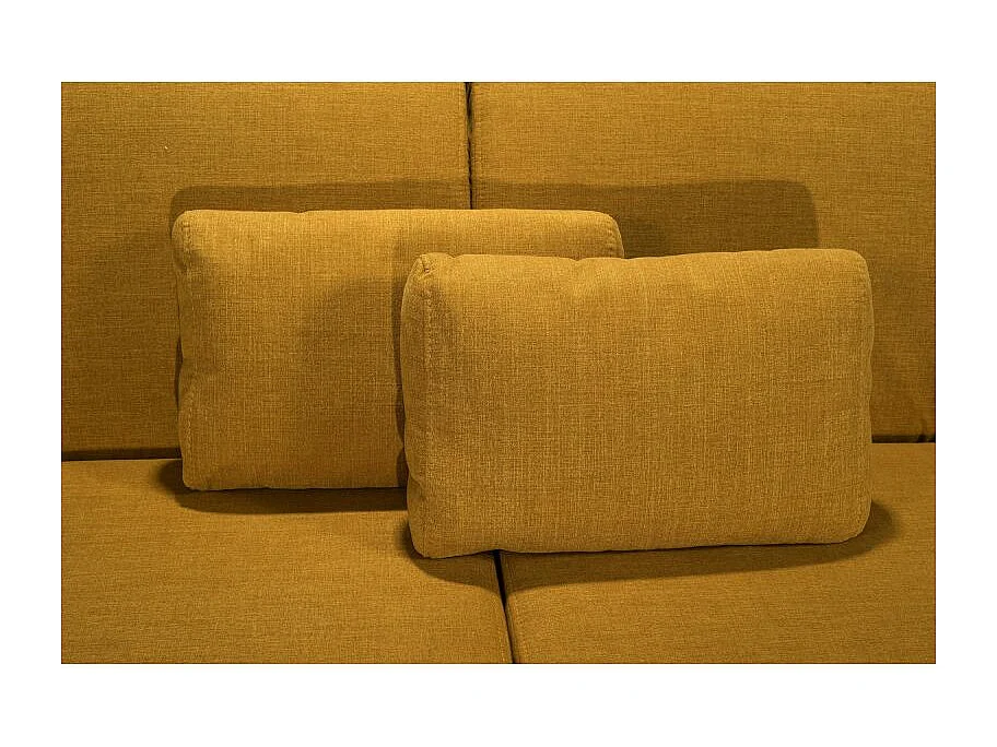 LINAS Canapé convertible 3 places jaune matelas Dunlopillo 140cm