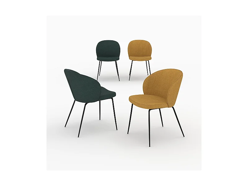 Pack di 4 sedie in tessuto bouclé giallo e verde - Groom