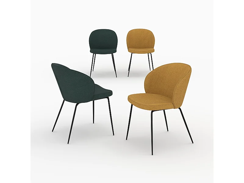 Pack de 4 sillas en tejido bouclé amarillo y verde - Groom