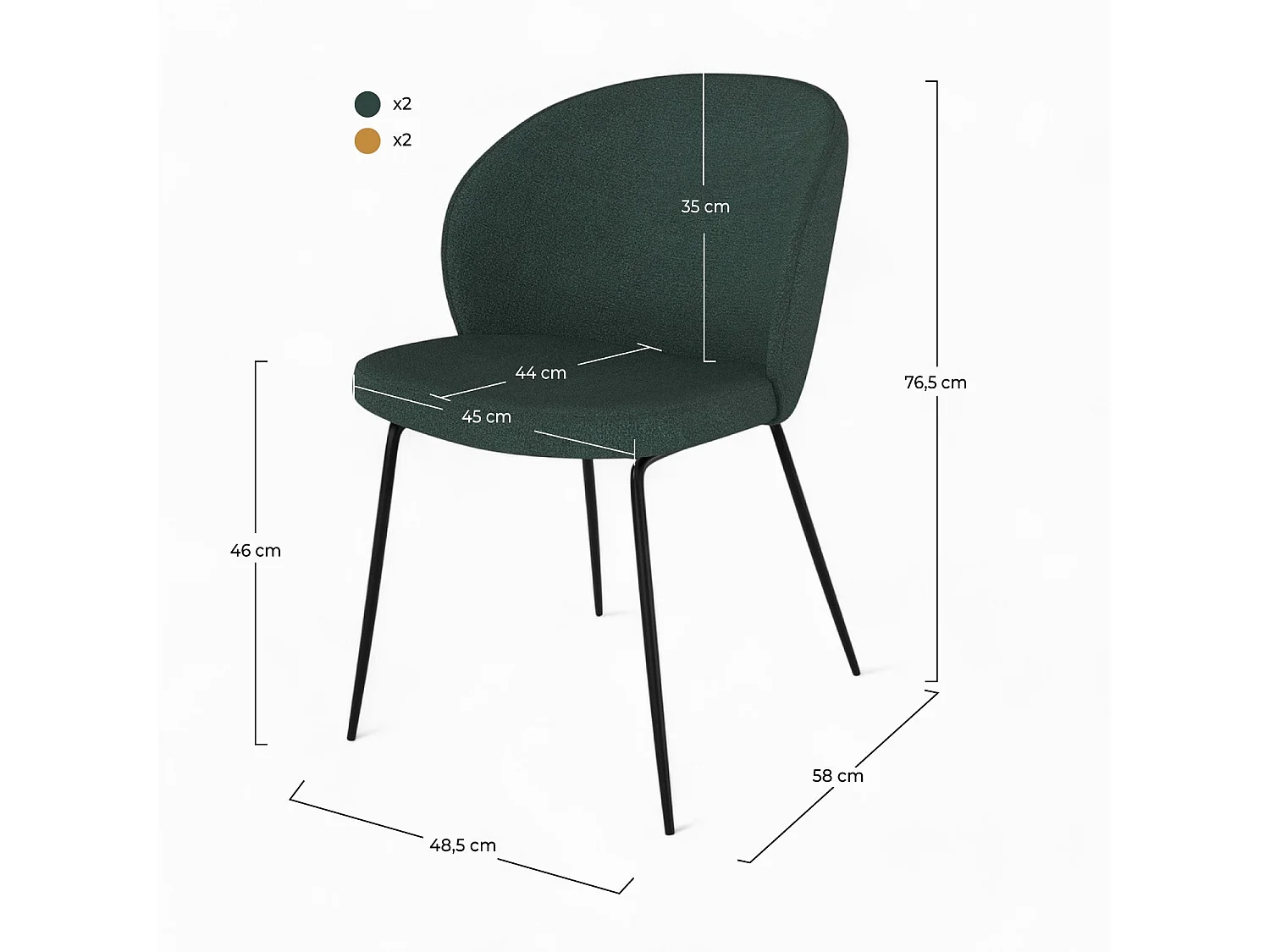 Pack di 4 sedie in tessuto bouclé giallo e verde - Groom