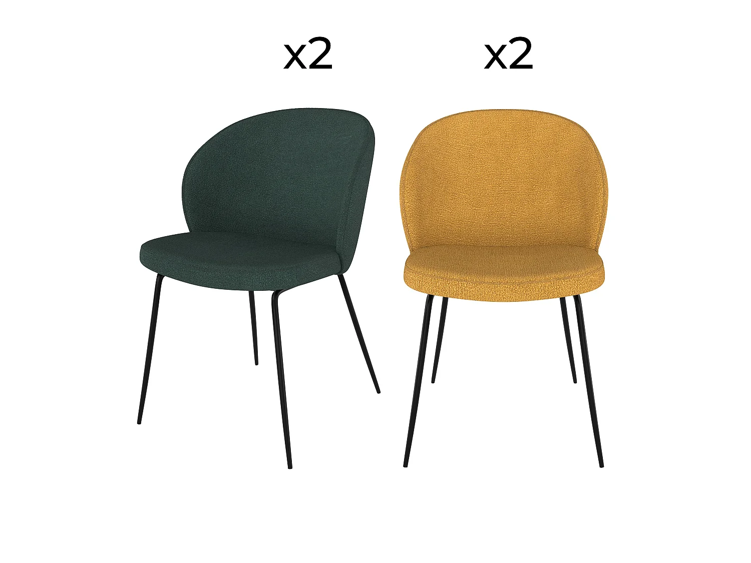 Pack di 4 sedie in tessuto bouclé giallo e verde - Groom