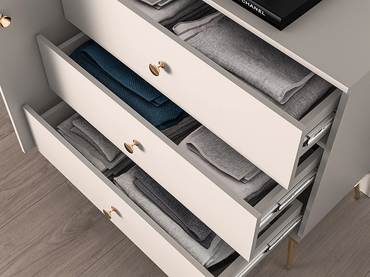 Sideboard 2-türig mit 3 Schubladen - Greige - 160 cm - SELGIN