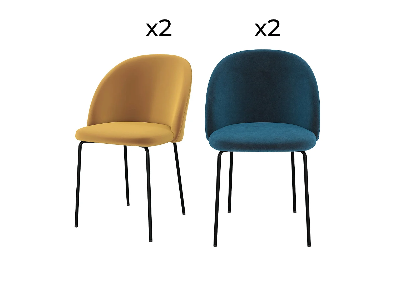 Pack de 4 sillas en terciopelo amarillo mostaza y azul oscuro - Karl