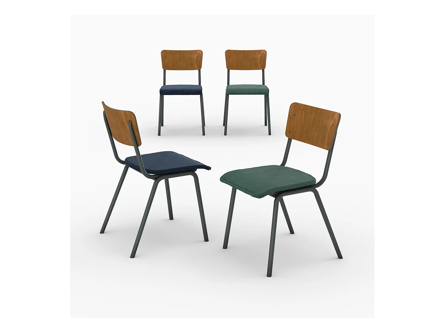 Pack 4 chaises en velours bleu et vert - Nico