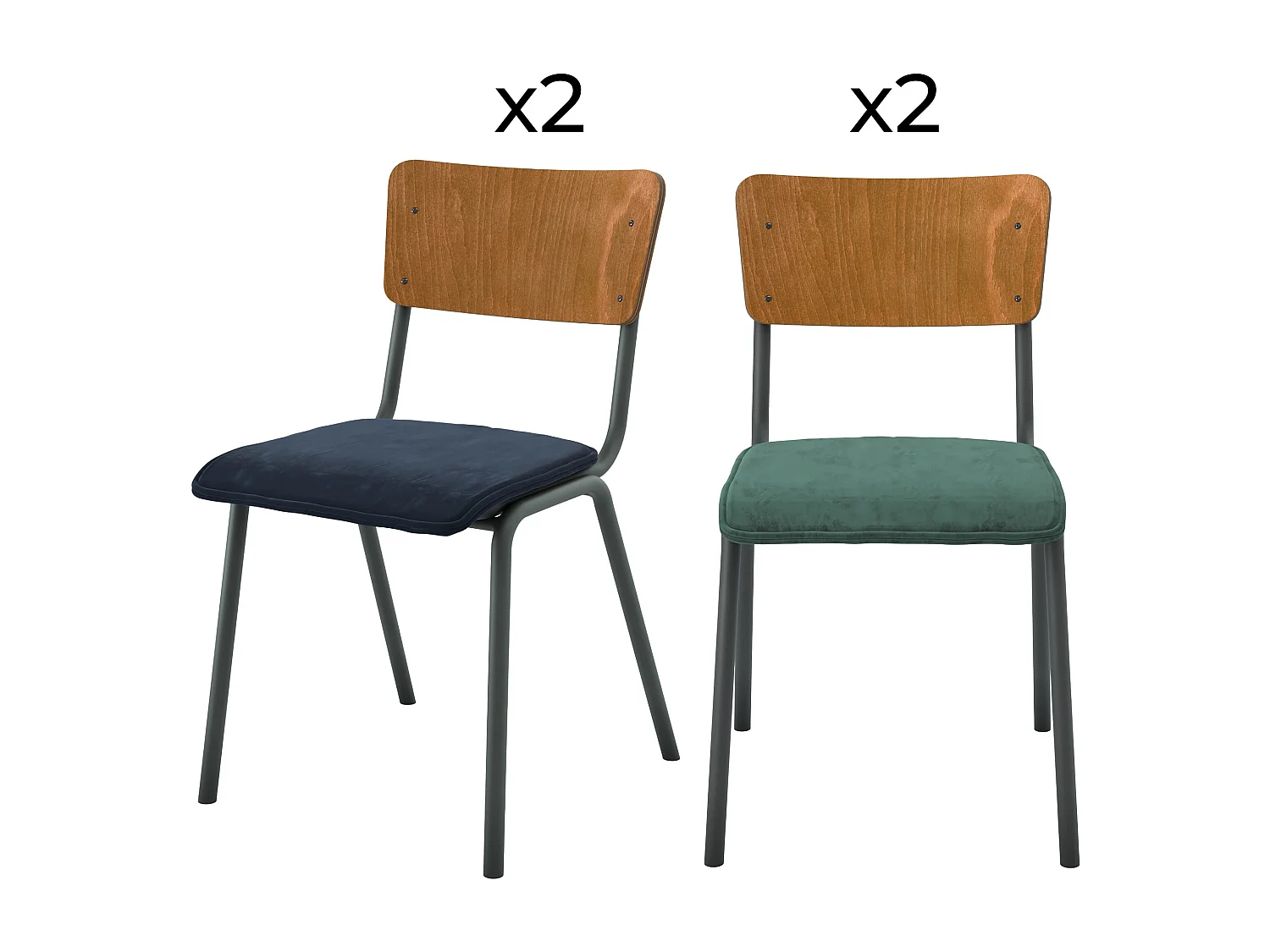 Pack 4 chaises en velours bleu et vert - Nico