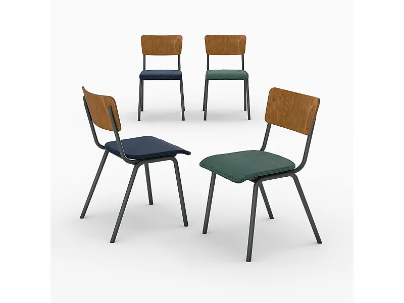 Pack de 4 sillas en terciopelo azul y verde - Nico
