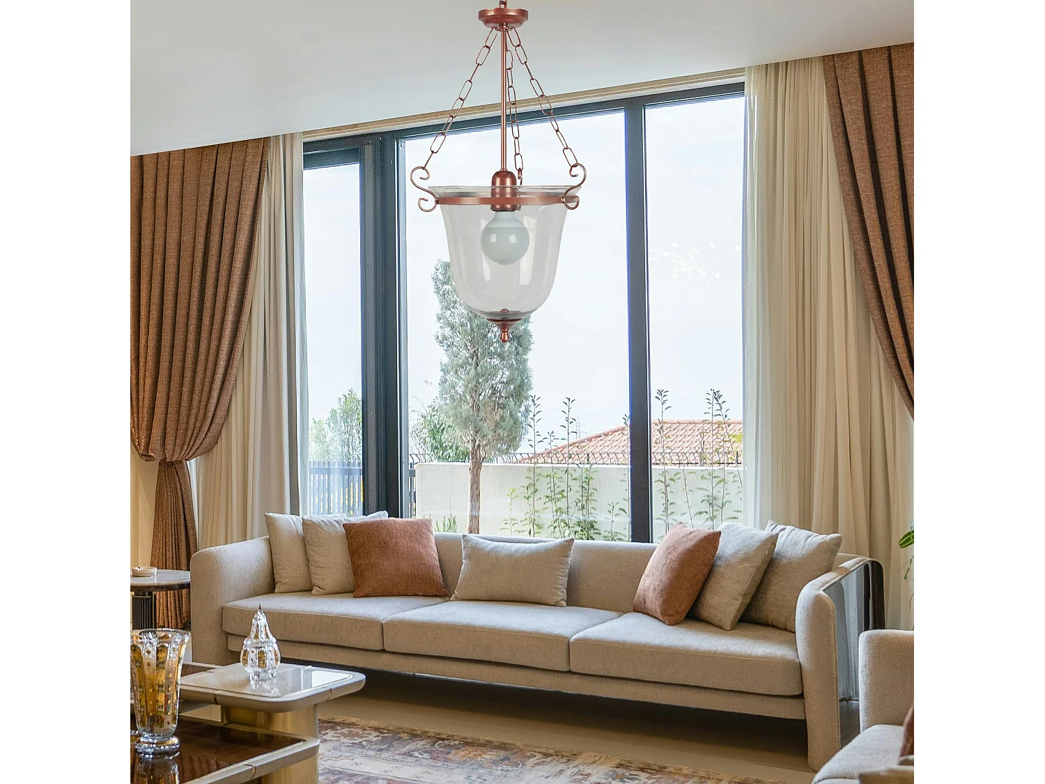 Lampadario a sospensione  metallo vetro farol VICTORIA or vieilli D'30 cm