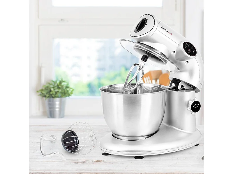 Kitchencook - Robot Pétrin 5l - 1000w - 4 Vitesses - 3 Fonctions - Fouet - Mélangeur - Crochet - Couvercle Antiprojections