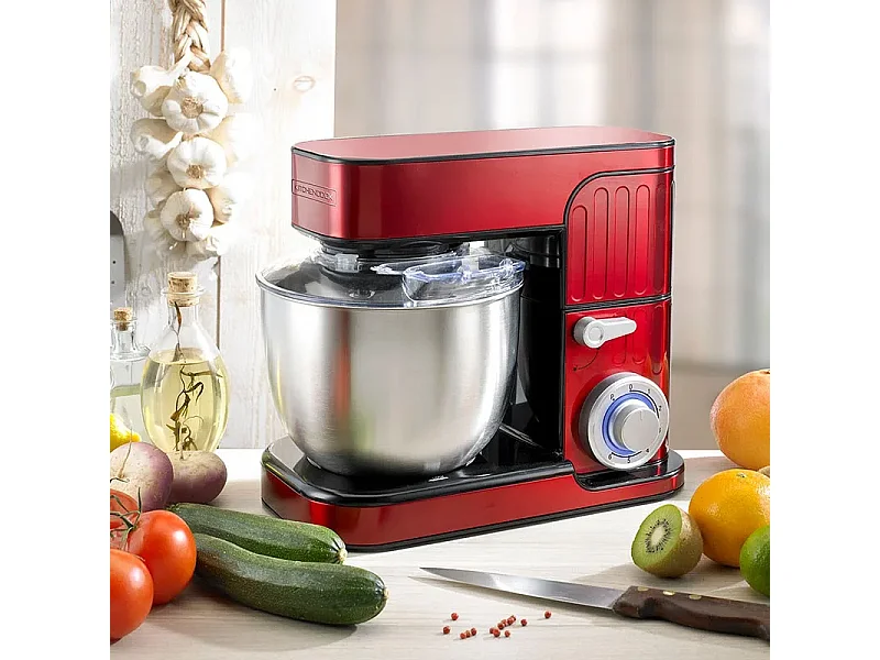 Kitchencook - Robot Pâtissier Antara_inox_red - 1300 W 5,5 L - Kit Pâtisserie
