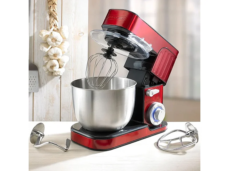 Kitchencook - Robot Pâtissier Antara_inox_red - 1300 W 5,5 L - Kit Pâtisserie