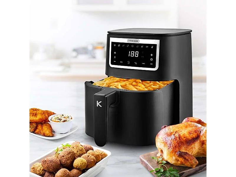 Kitchencook - Friteuse Sans Huile 4l - 8 Programmes - Minuterie Numérique - Thermostat Réglable - 1400w - Noir