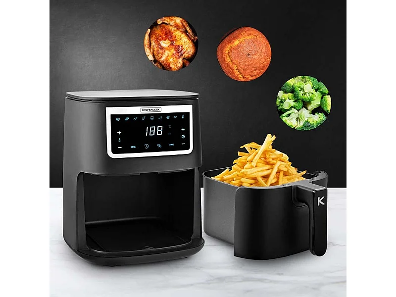 Kitchencook - Friteuse Sans Huile 4l - 8 Programmes - Minuterie Numérique - Thermostat Réglable - 1400w - Noir