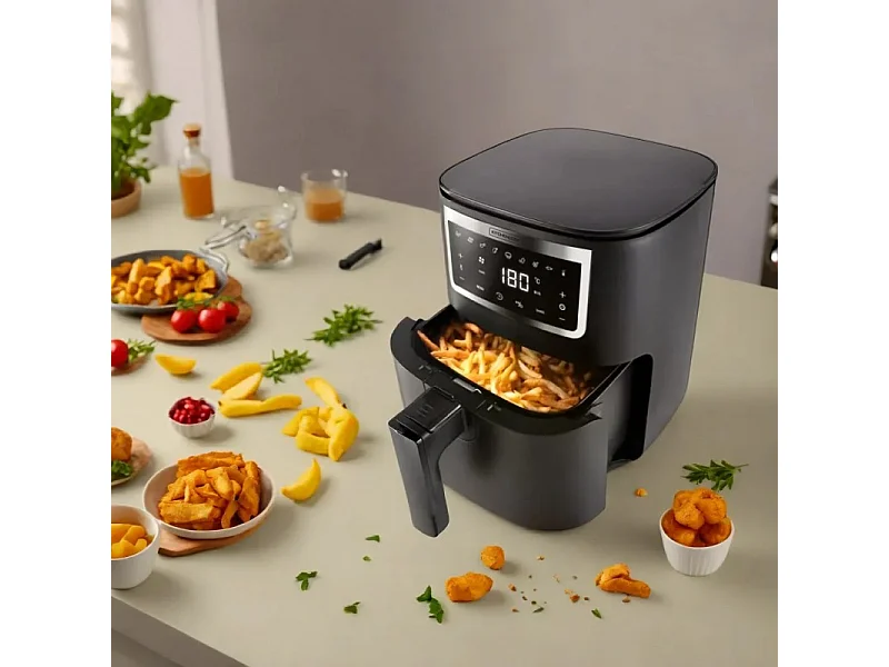 Kitchencook - Friteuse Sans Huile 4l - 8 Programmes - Minuterie Numérique - Thermostat Réglable - 1400w - Noir