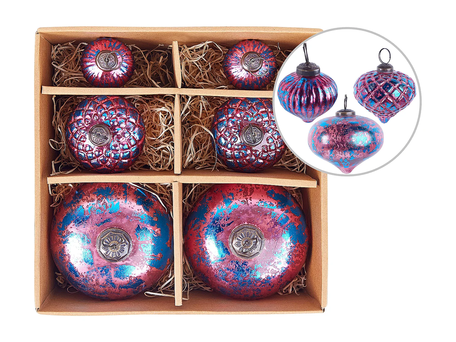 Kerstballen set van 6 glas roze ASTRALE