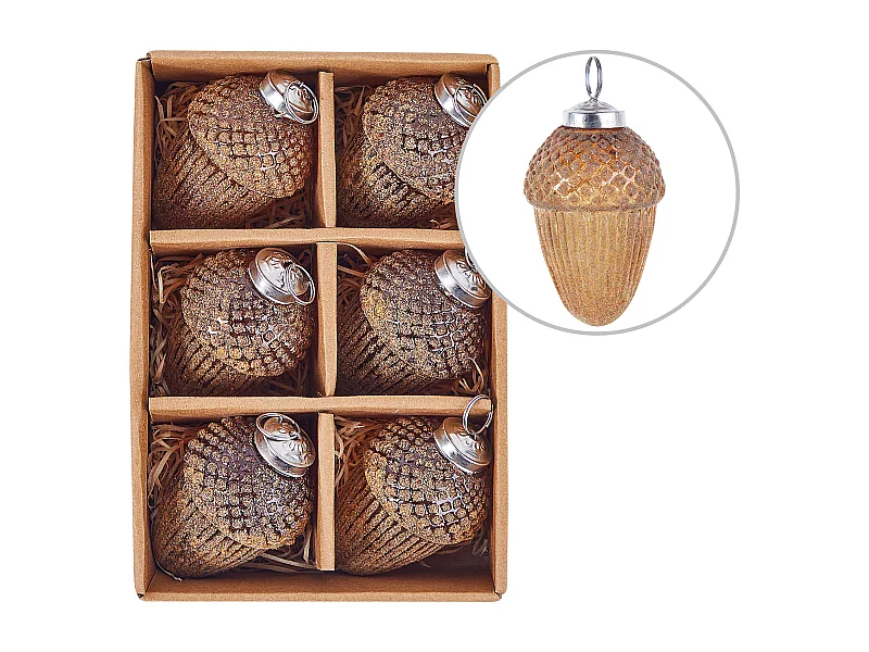 Zestaw 6 bombek żółędźi szklanych złoty AMBRE