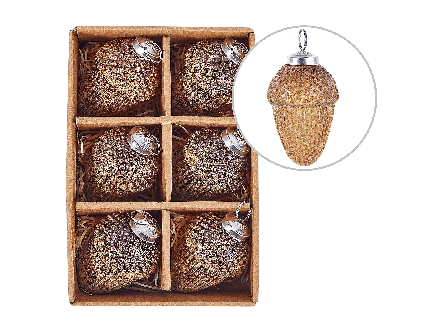 Lot de 6 boules AMBRE Verre Doré