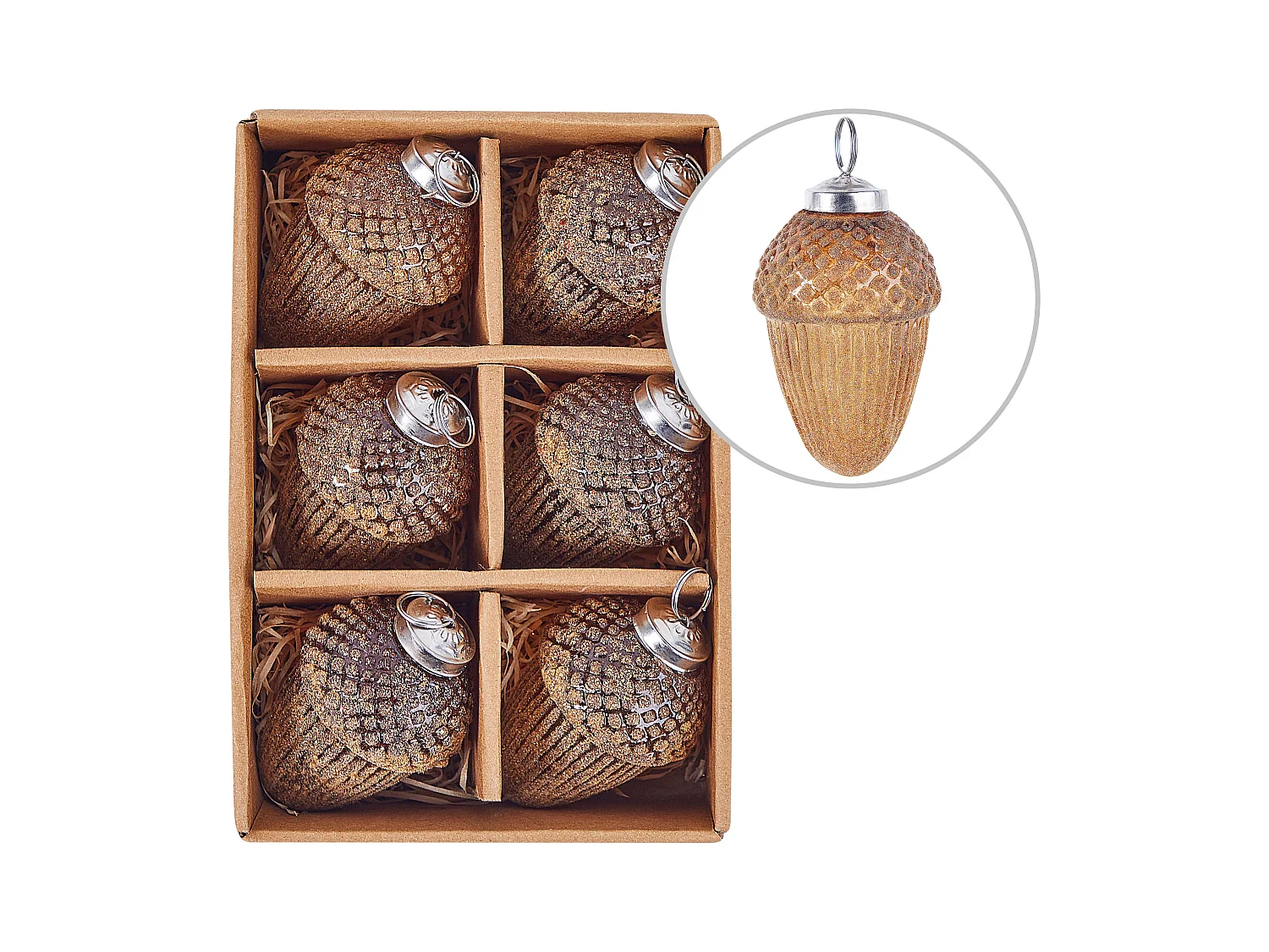 Lot de 6 boules AMBRE Verre Doré