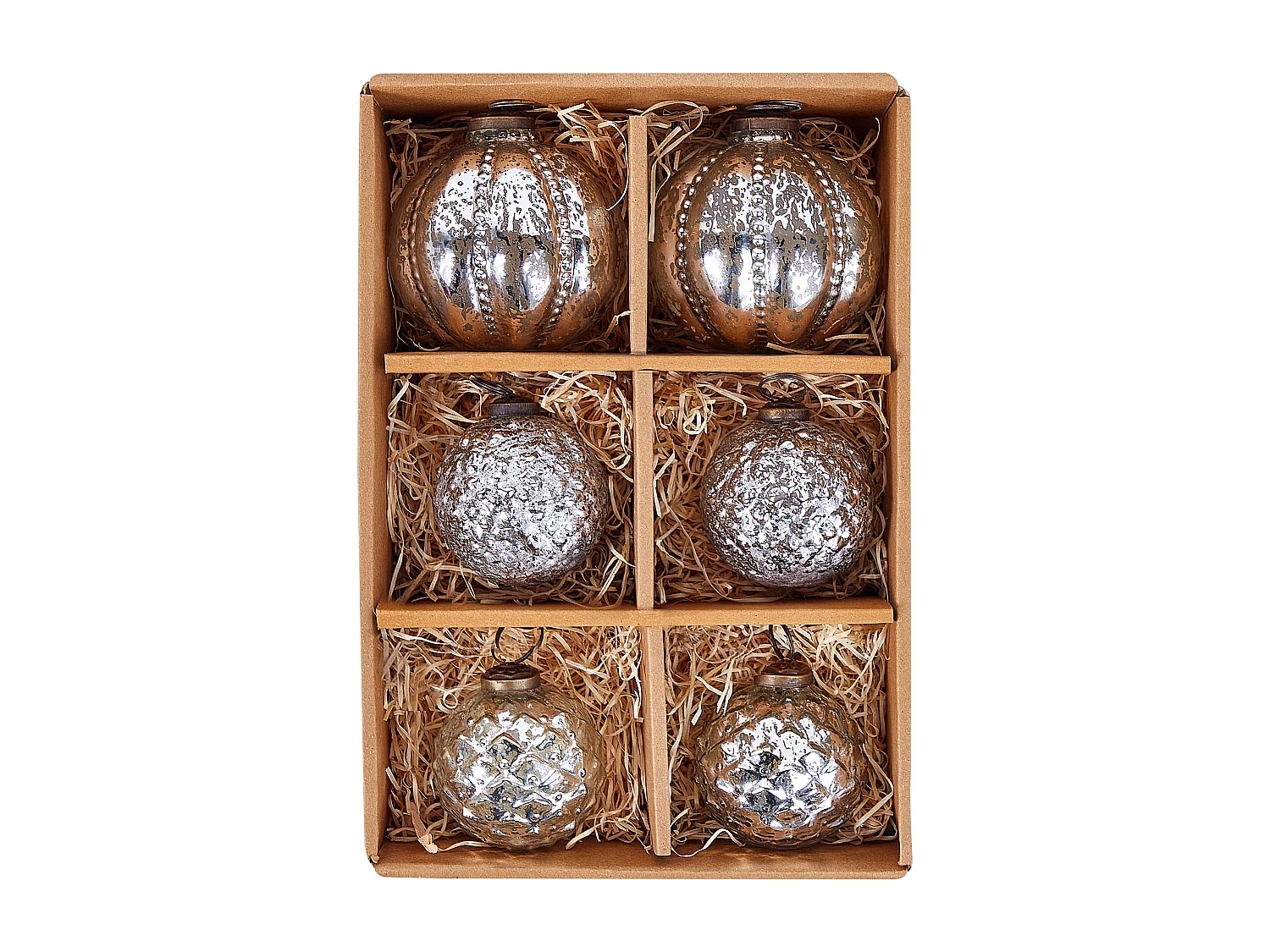 Weihnachtskugel 6er Set Glas silber Antik-Optik ARGENTIN