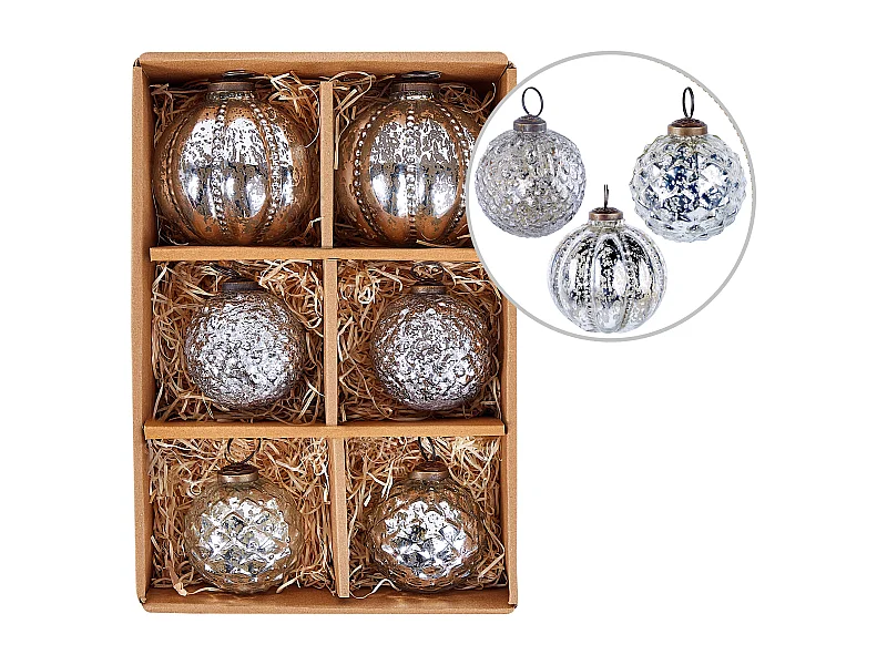 Kerstballen set van 6 glas zilver ARGENTIN