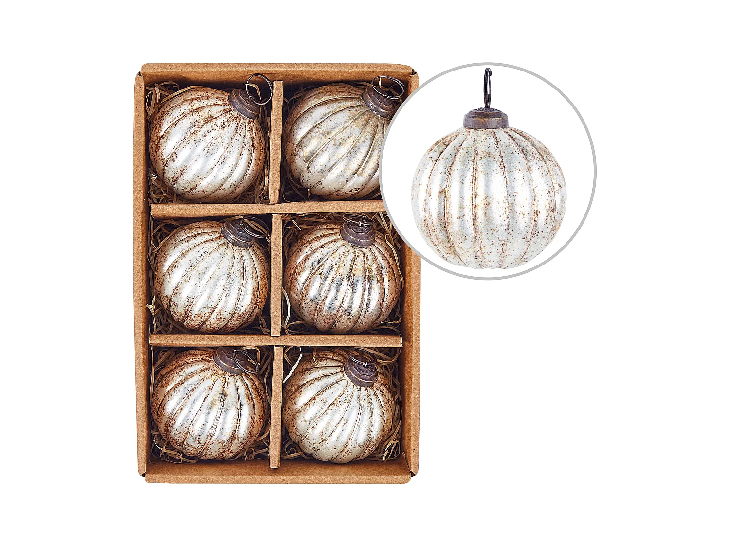 Weihnachtskugel 6er Set Glas silber Antik-Optik IVOIRE