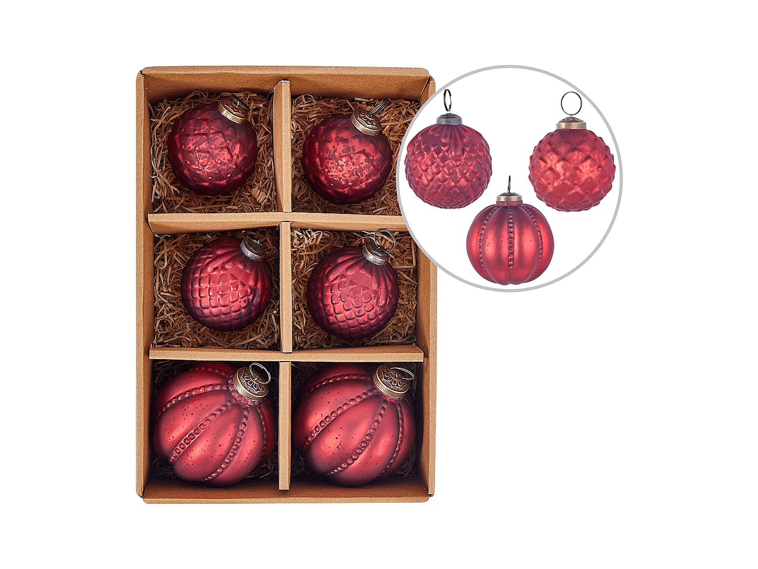 Lot de 6 boules ARGENTIN Verre Rouge