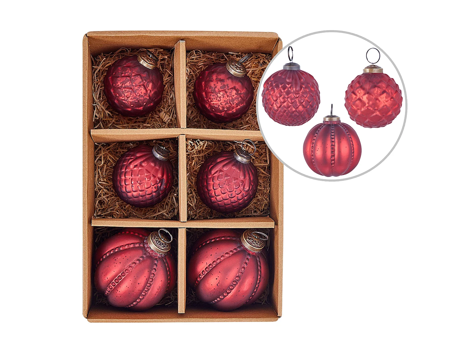 Weihnachtskugel 6er Set Glas rot Antik-Optik ARGENTIN